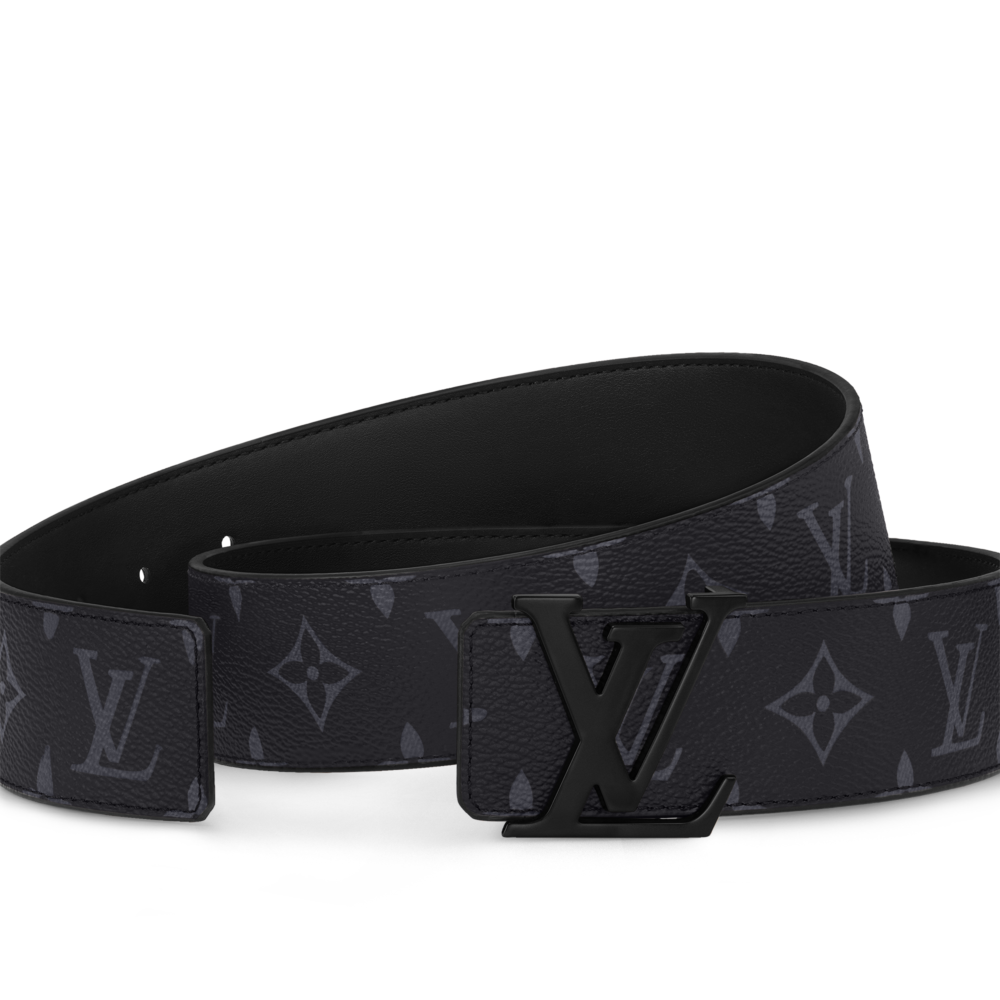 LOUIS VUITTON LV Initiales 40mm Matte Black Belt Grey Monogram Eclipse. Size 100 Cm